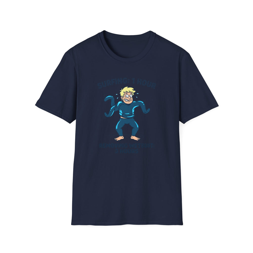 Surfing: 1 Hour-Removing Wetsuit: 3 Hours T-Shirt